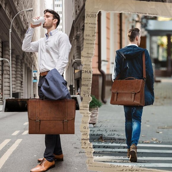 🆕 Men Brown Vintage Leather Laptop Computer Retro Work Business Shoulder Bag - Picture 6 of 6